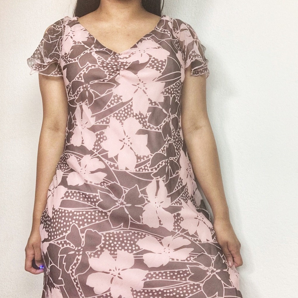 Vintage FLP y2k Pink Floral Midi Dress Size 8